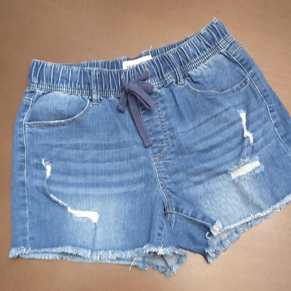 BLACK LABEL Denim Blue Women's M Shorts Fringe Elastic Waistband - Picture 1 of 6